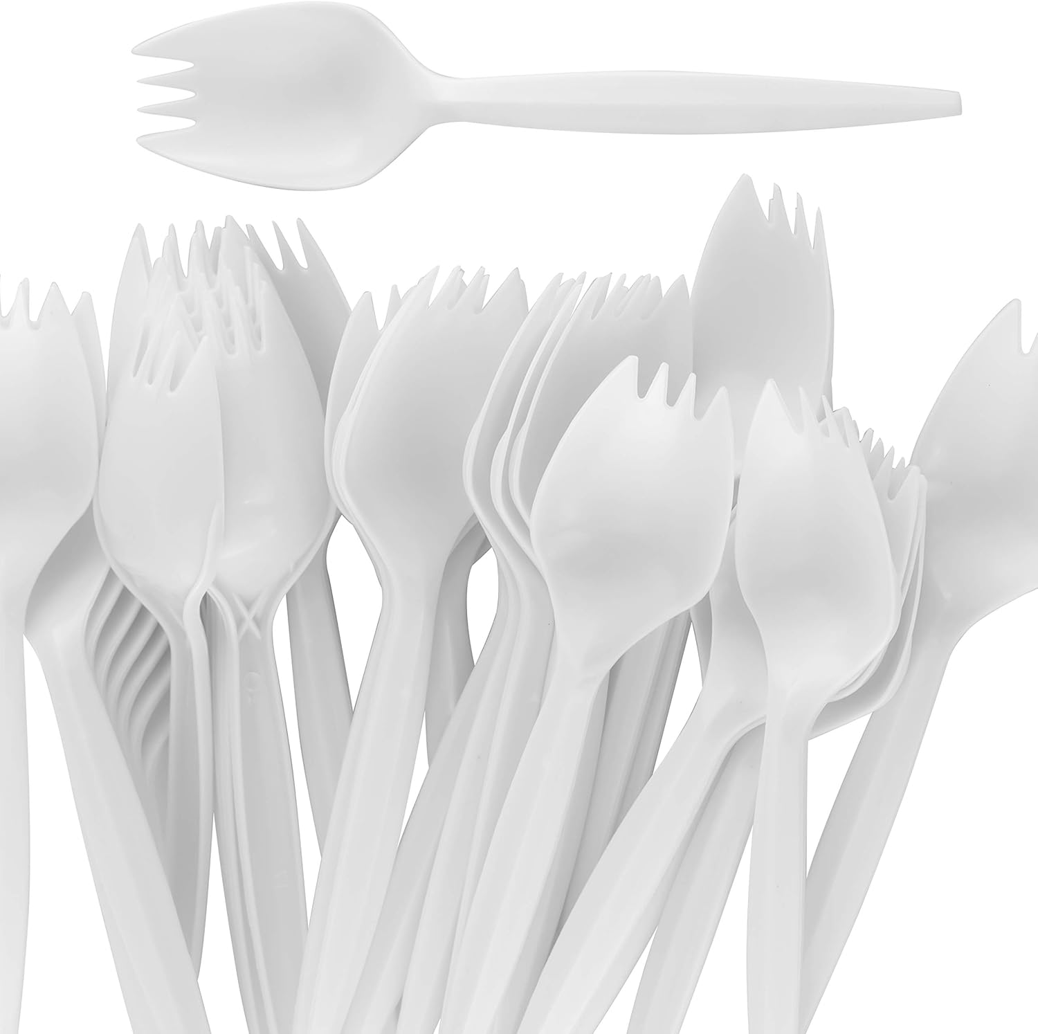 Avant Grub disposable sporks front view pack of two hundred and fifty white plastic utensils
