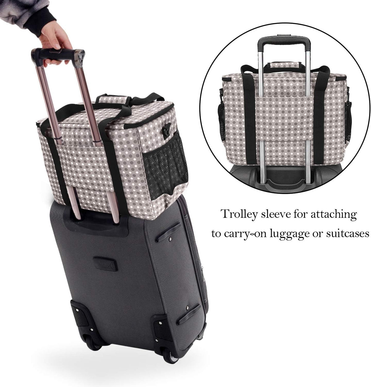 Teamoy travel tote bag shown attached to luggage handle