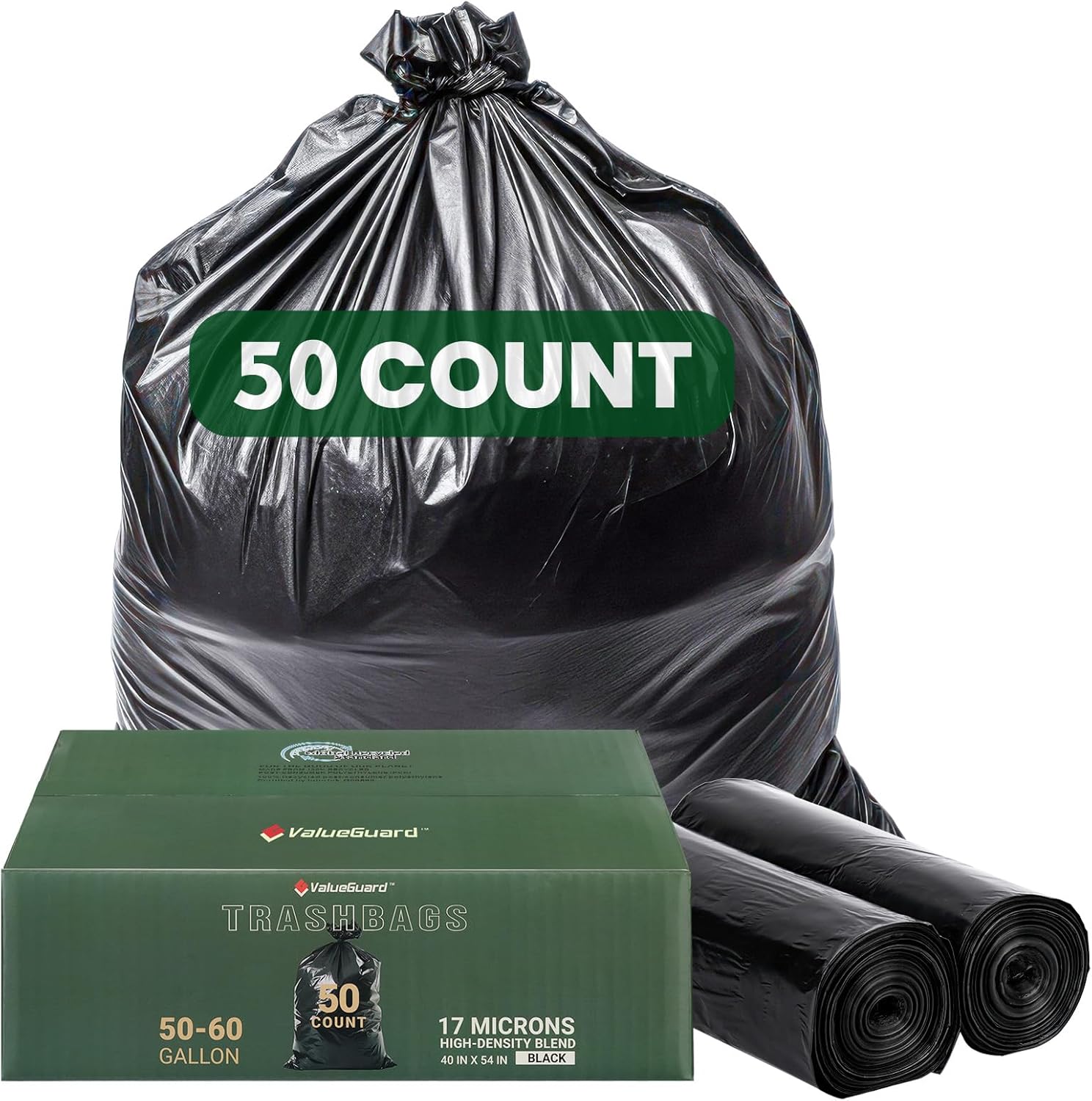ValueGuard heavy duty trash bags front view box packaging for commercial can liners