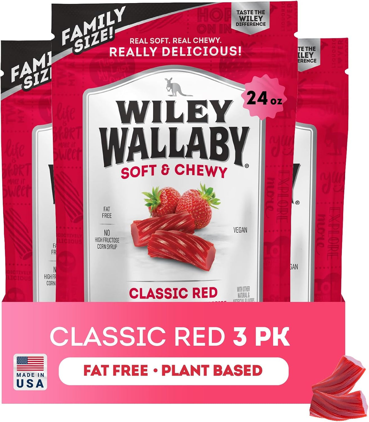 Wiley Wallaby Strawberry Licorice 24 Ounce Classic Gourmet Soft & Chewy Australian Red Licorice Candy Twists, 2 Pack - Image 9