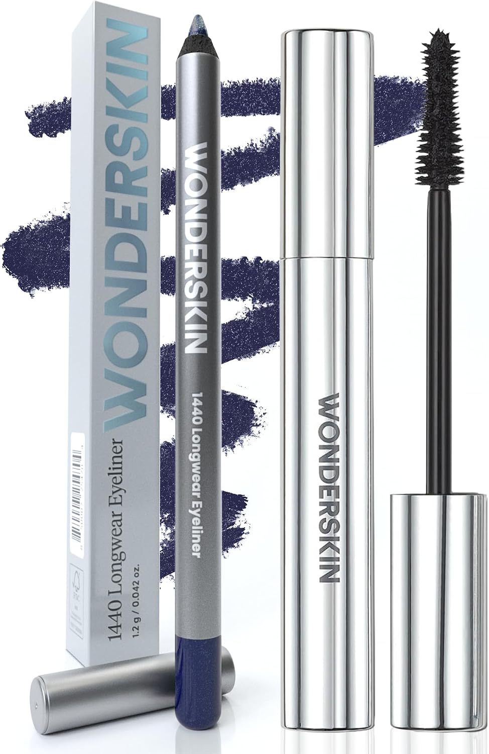 Wonderskin 1440 Longwear Eyeliner in Blueberry and Black Mascara set front view