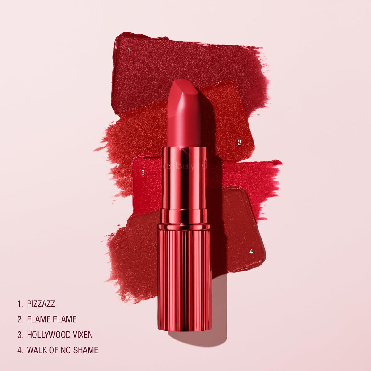 Close up of the square tip designed bullet for precise lipstick application.
