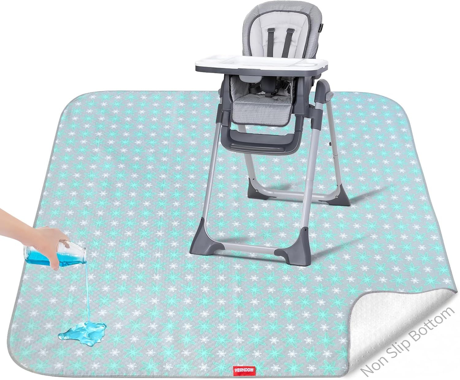 Splat Mat Under High Chair Mat for Baby's Mealtime,Green Flower, 42x46Inch - Image 1
