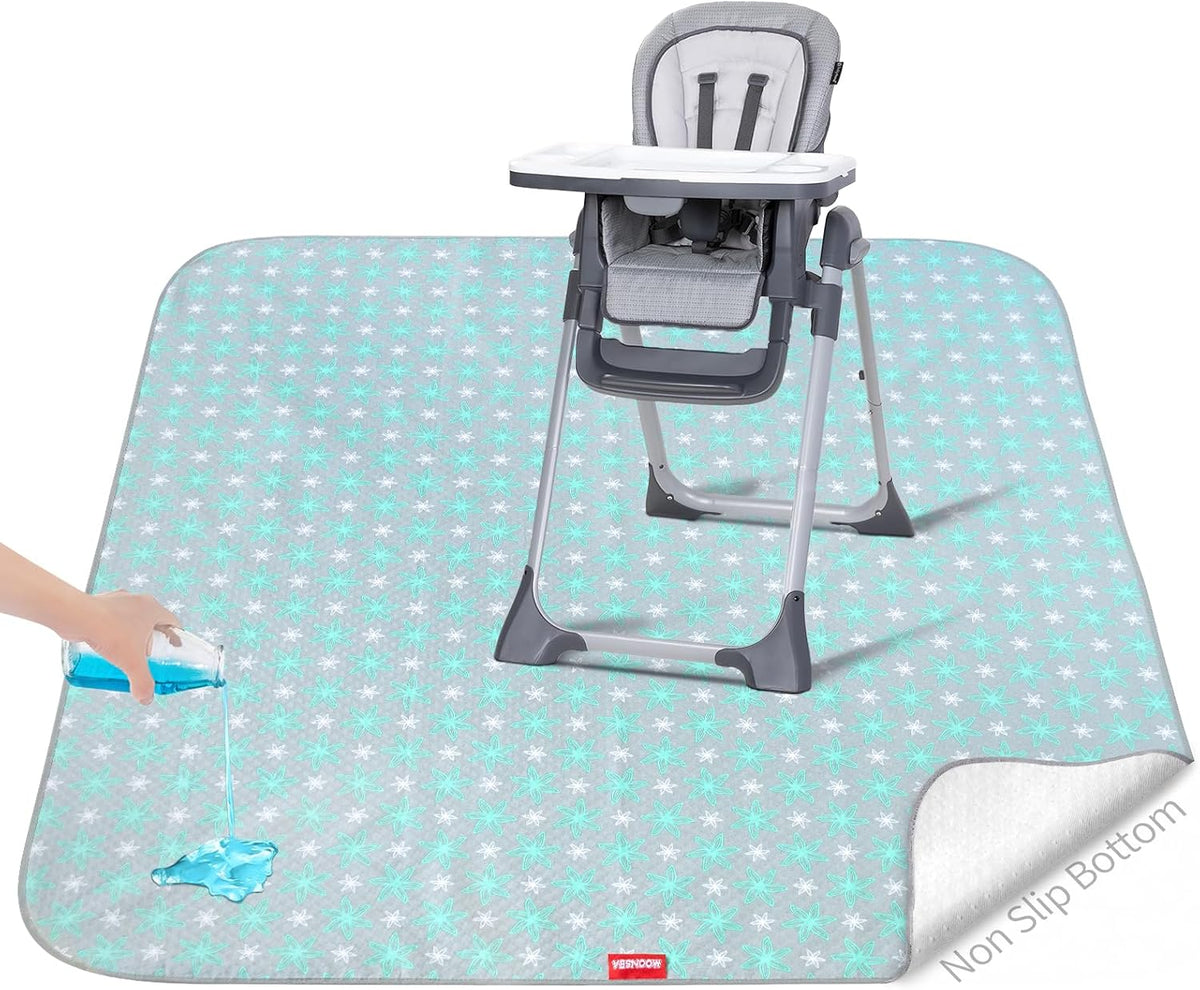 Splat Mat Under High Chair Mat for Baby's Mealtime,Green Flower, 42x46Inch - Image 1