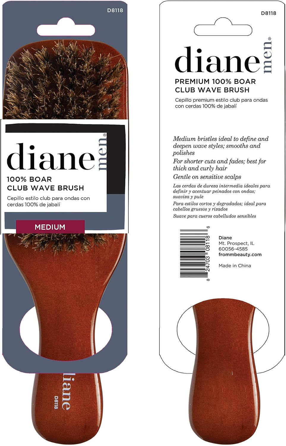 Diane Premium 100% Boar Bristle Club Wave Brush for Men, Wood Handle - Image 6