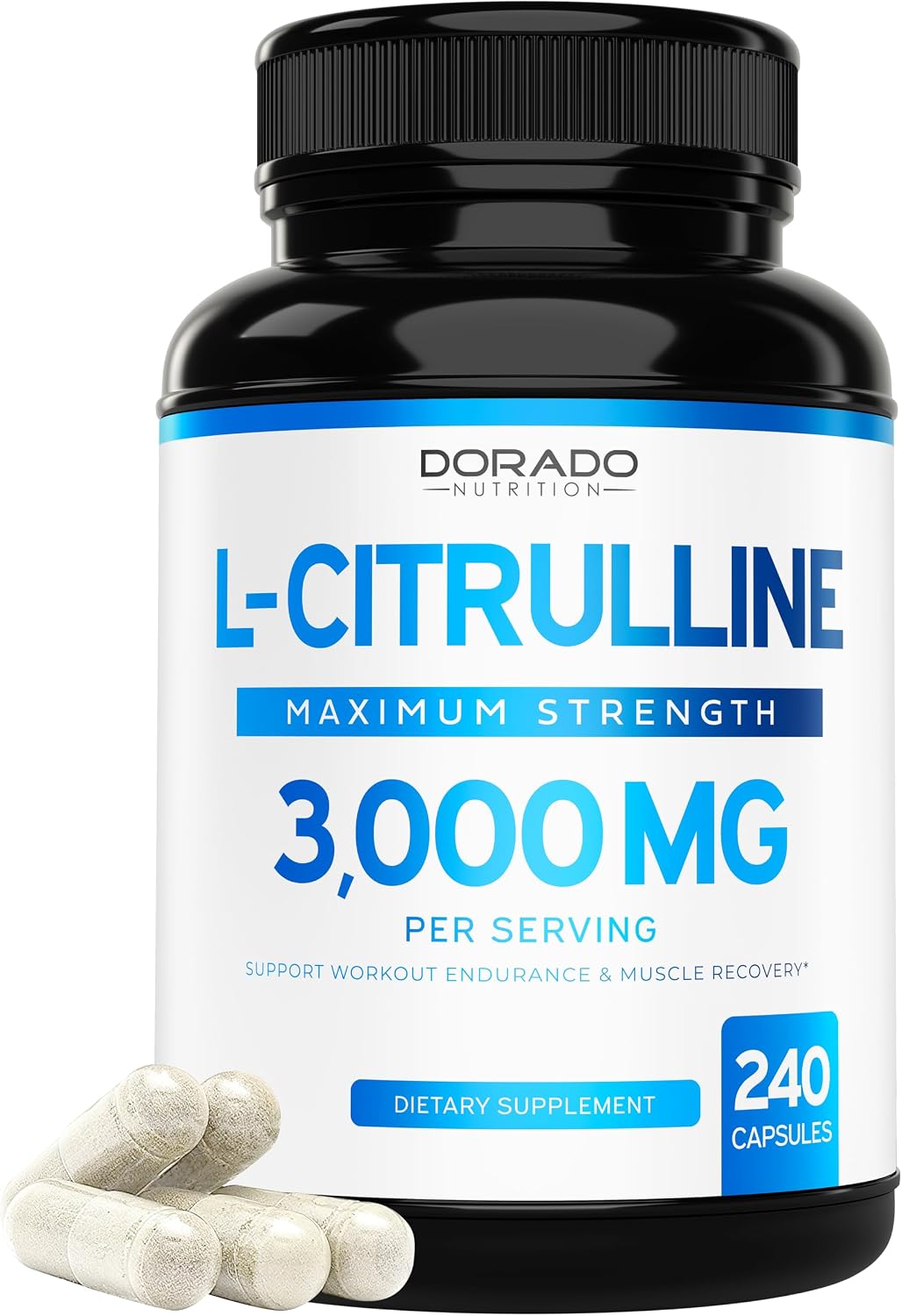 Dorado Nutrition L-Citrulline supplement label showing 240 capsules
