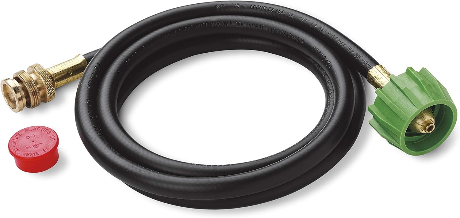 Weber 6501 adapter hose front view showing the 6-foot black rubber line.
