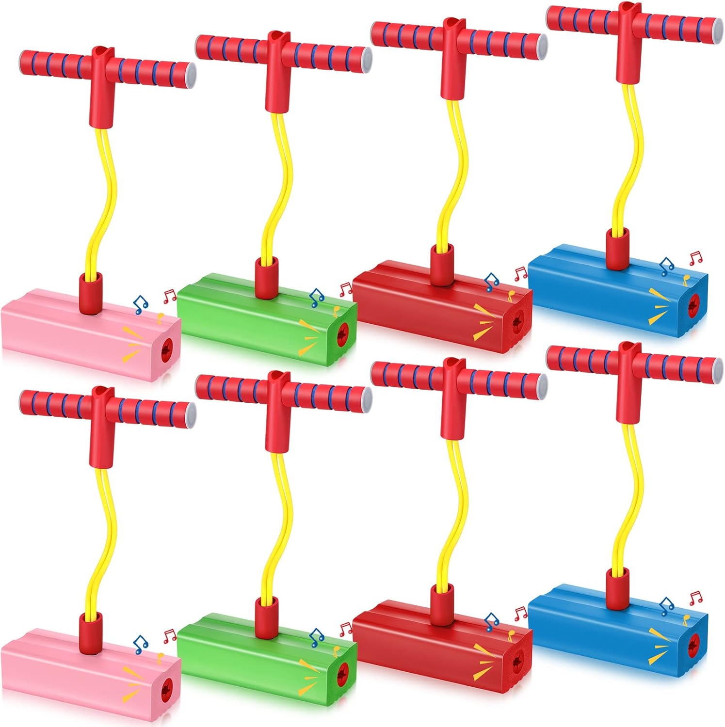 Wettarn 8 Piece Foam Pogo Jumper front view showing four vibrant colors for kids height increase exercise