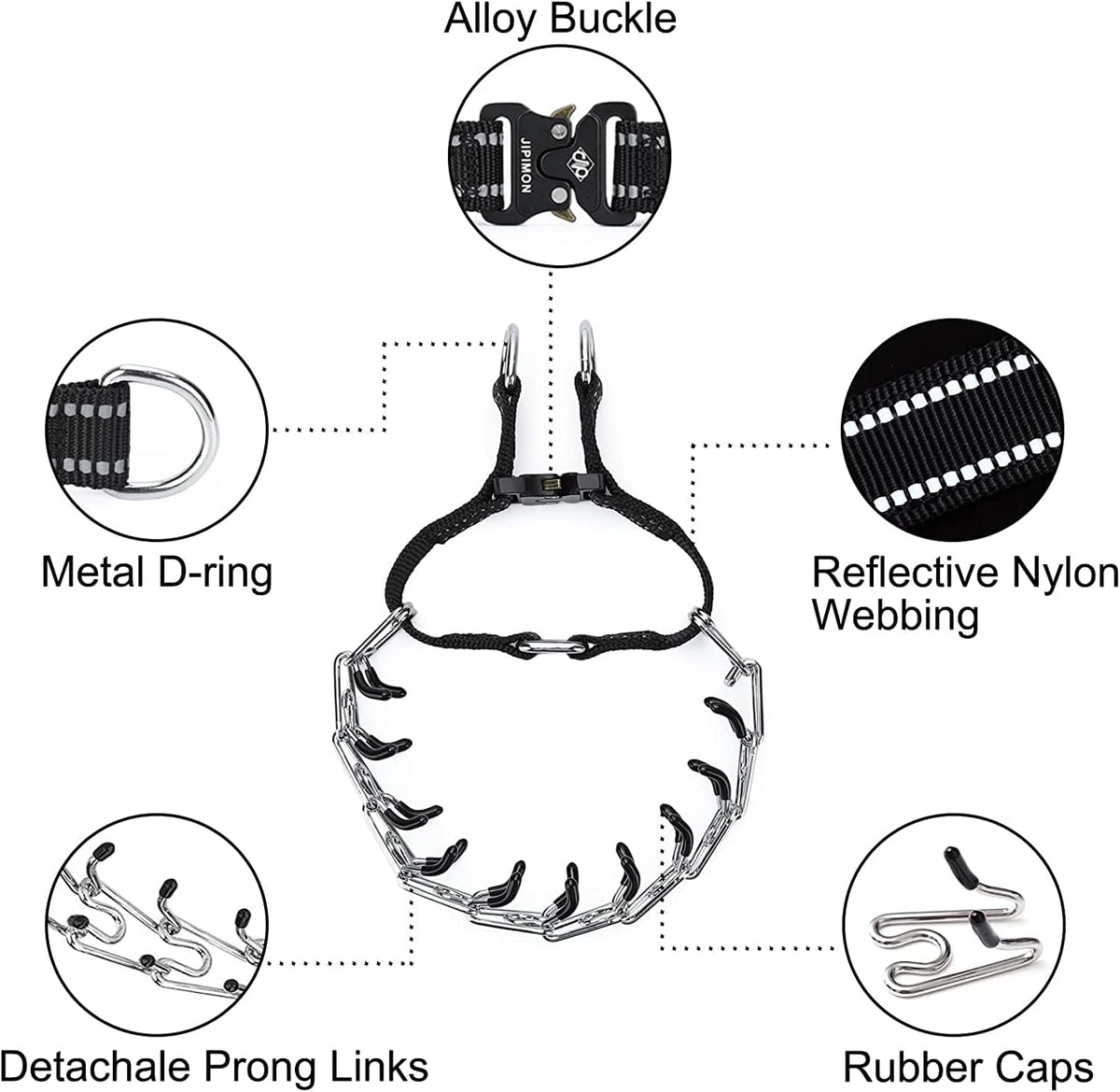 Jipimon adjustable training collar showing the high density nylon strap with reflective webbing.