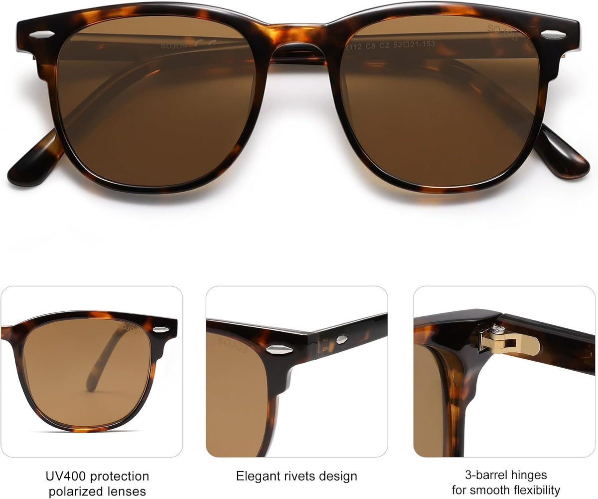 Sojos retro square sunglasses lens polarization test display