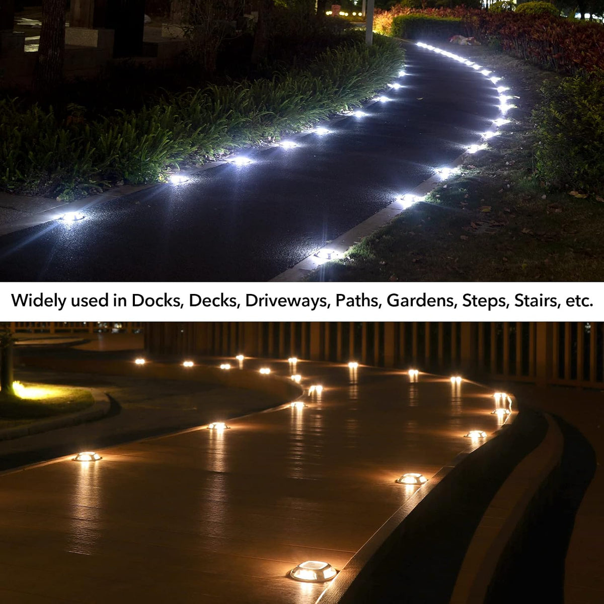 AGPTEK stair marker lights illuminated in dark outdoor environment
