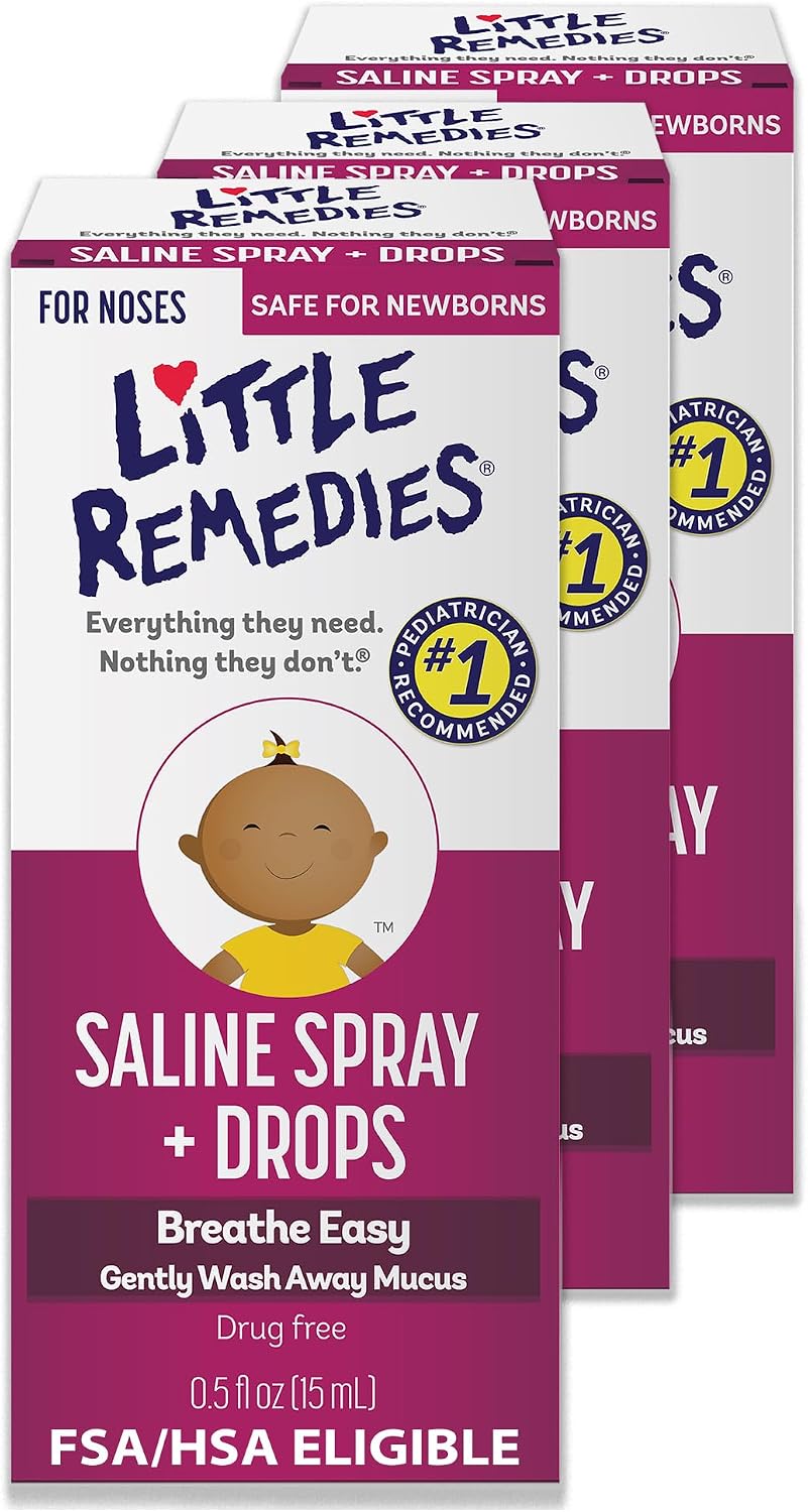 Little Remedies sterile baby saline nasal spray and drops front view bottle packaging