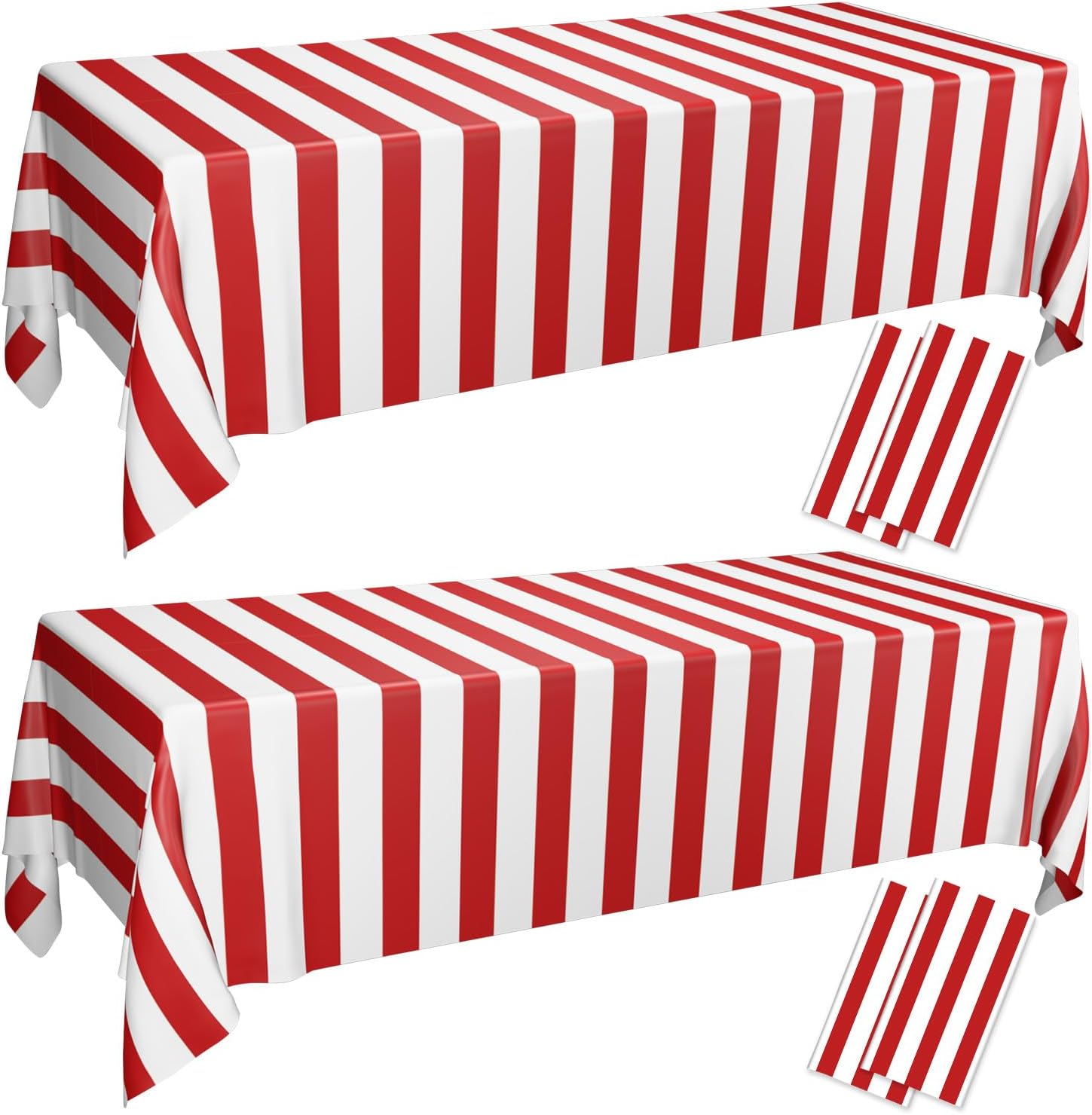 PIXHOTUL Carnival Tablecloths 4 count pack front view showing red and white striped pattern