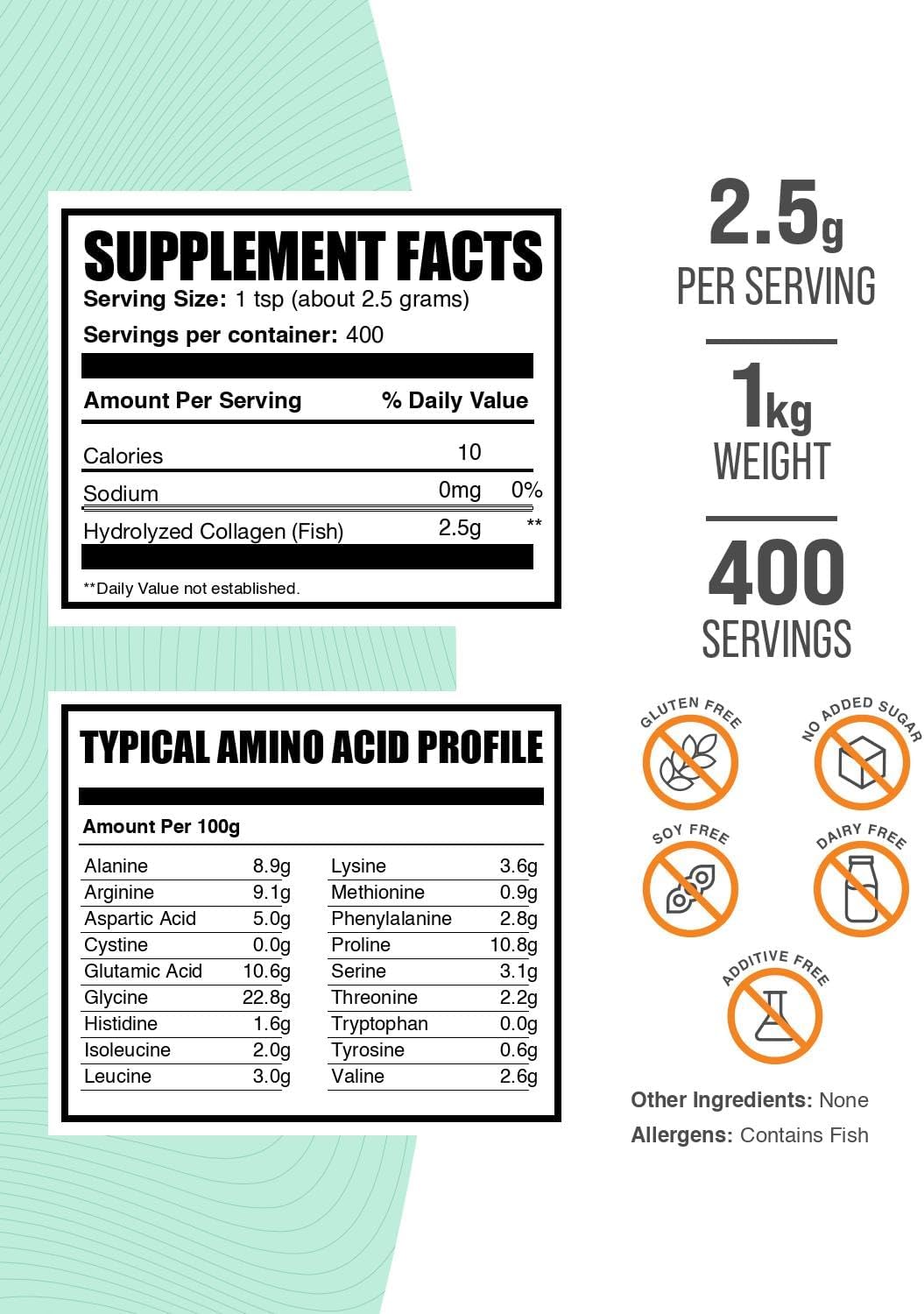 BulkSupplements Hydrolyzed Fish Collagen Peptides unflavored dietary powder packaging