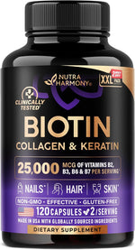 Biotin, Collagen, Hyaluronic Acid & Keratin - Hair Growth Support, 180 Caps | Hair, Skin & Nails Vitamins - Clinically Tested Supplement for Men & Women - 25000mcg Vitamins B1, B2, B3, B6 & B7 - Image 11