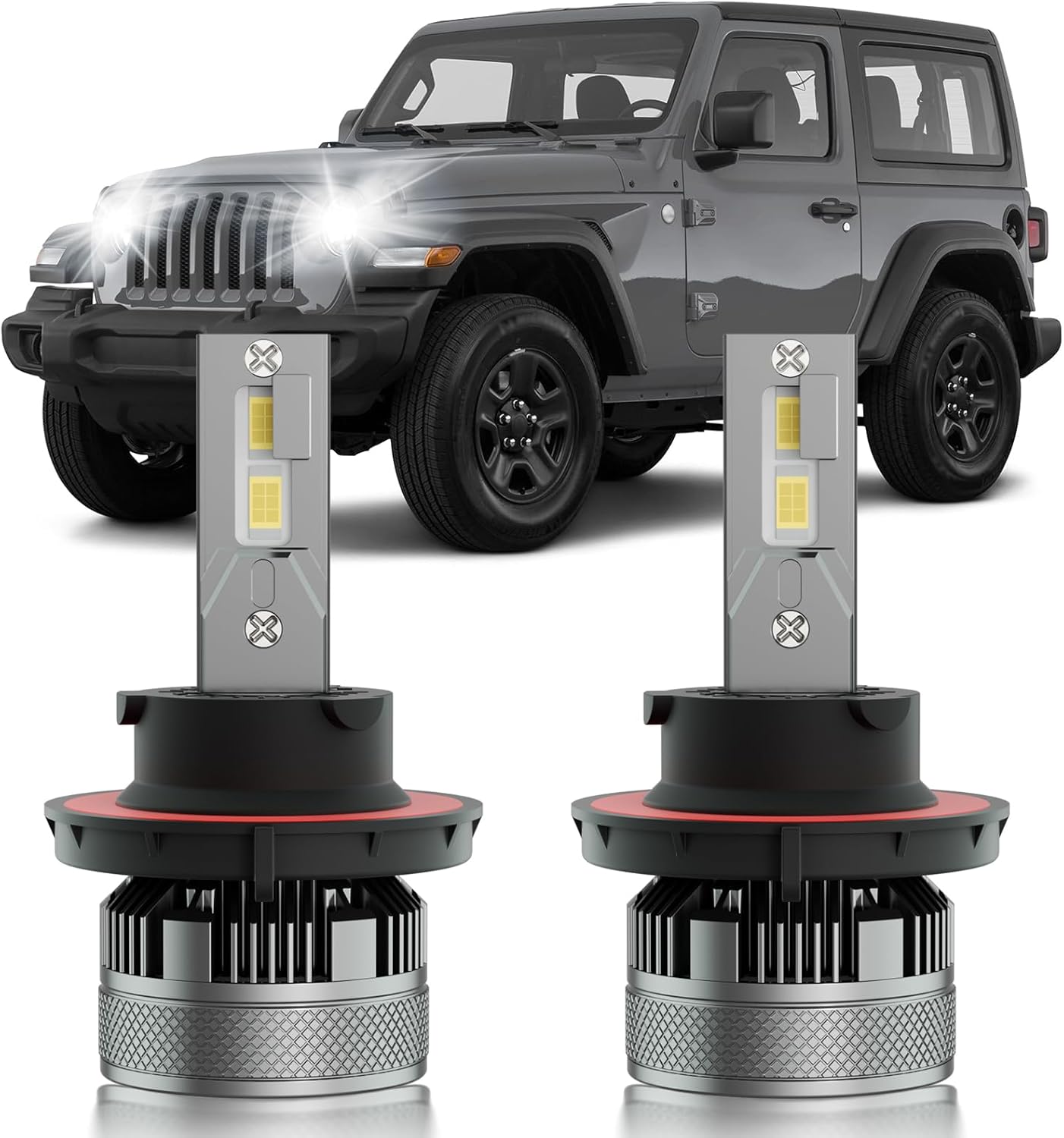 HUOKEDS Jeep Wrangler JL Dual Beam Lights front view showing the twin bulb package.