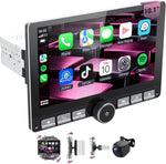 Haudio rotatable touchscreen car stereo front view showing wireless Apple CarPlay interface on dashboard.