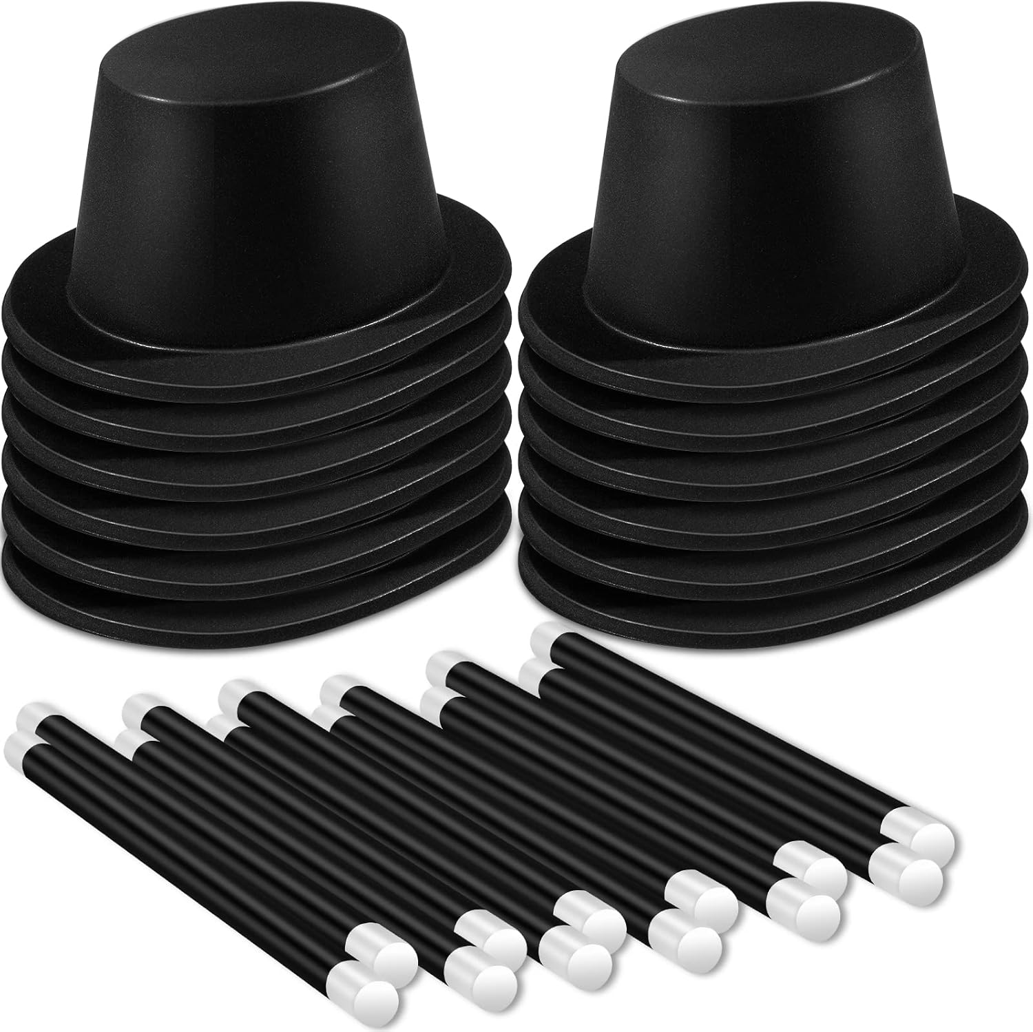 Satinior magician black top hat and wand set front view