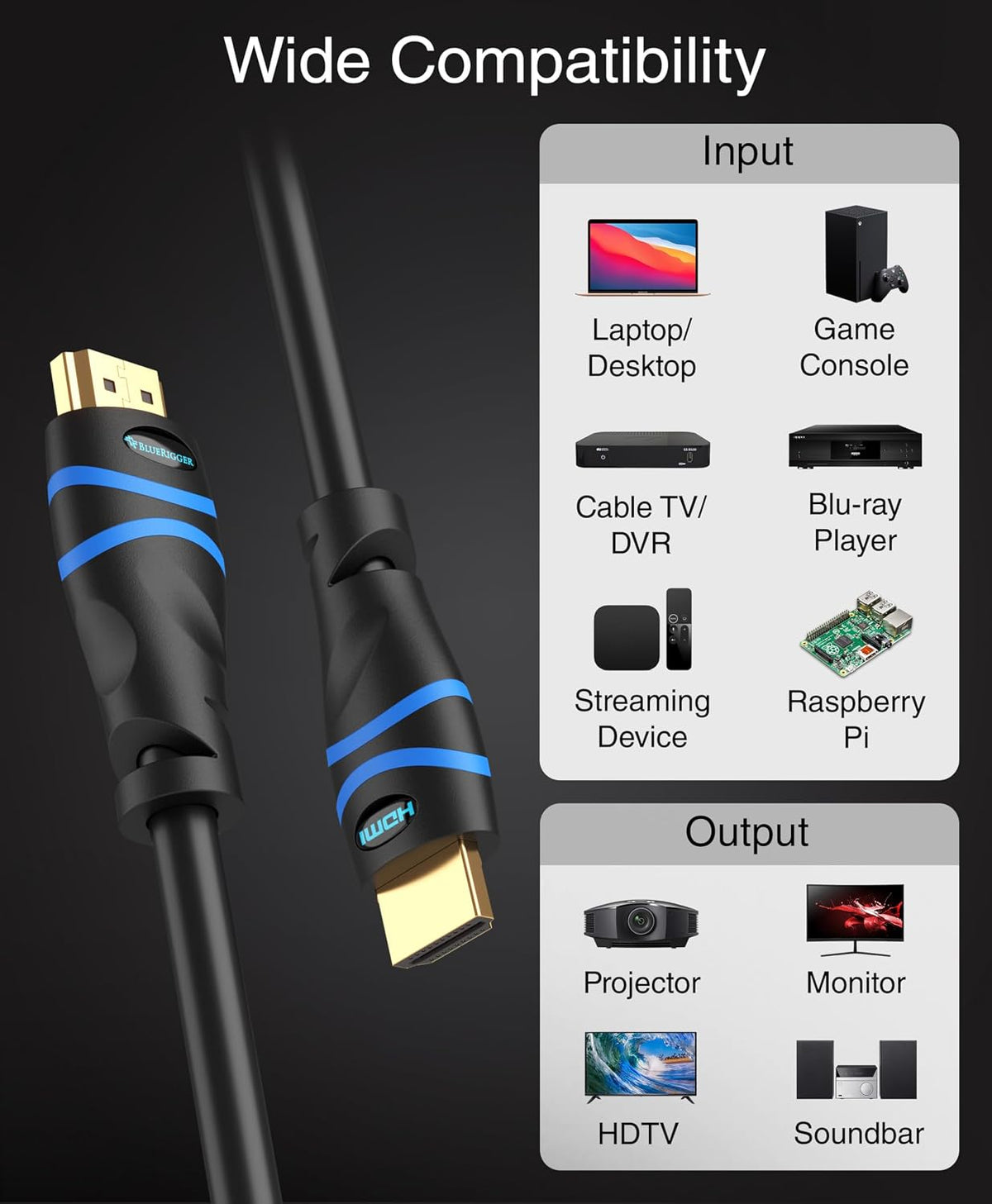 BlueRigger long HDMI cable coiled black view