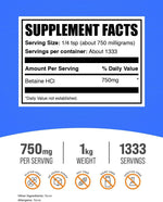 BulkSupplements 1kg Betaine Hydrochloride label details