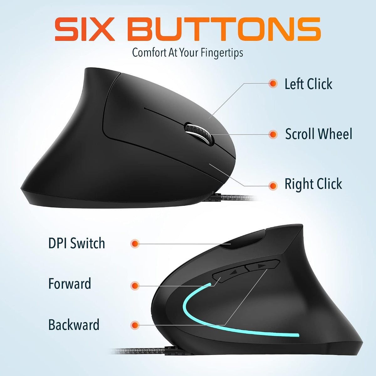 Delton vertical wired mouse thumb rest detail