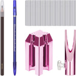 ATOMUS Eyebrow Makeup Sharpener Set front view showcasing the dual-size sharpeners, pencils, and trimmers.