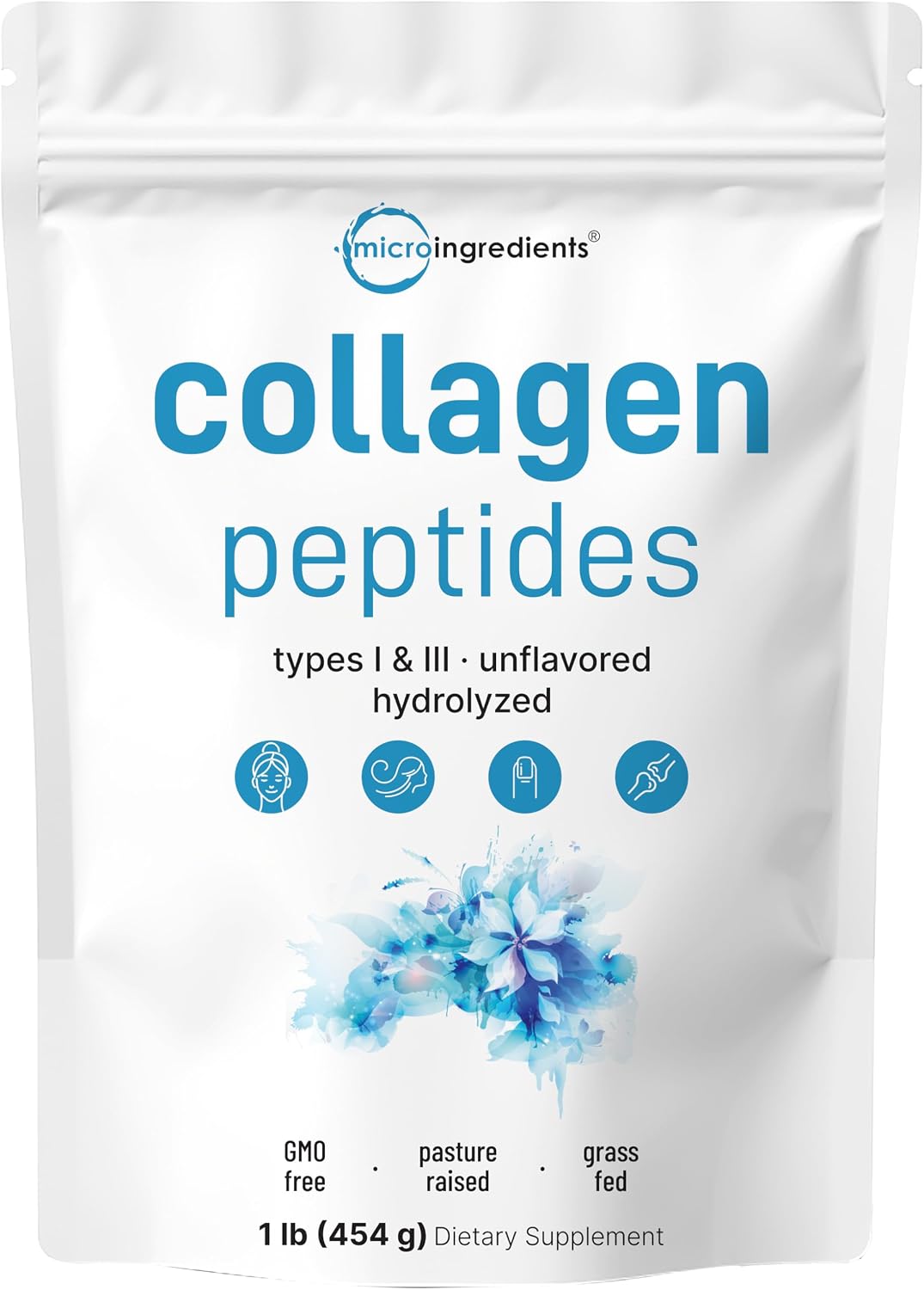 Micro Ingredients hydrolyzed collagen peptides powder front view jar