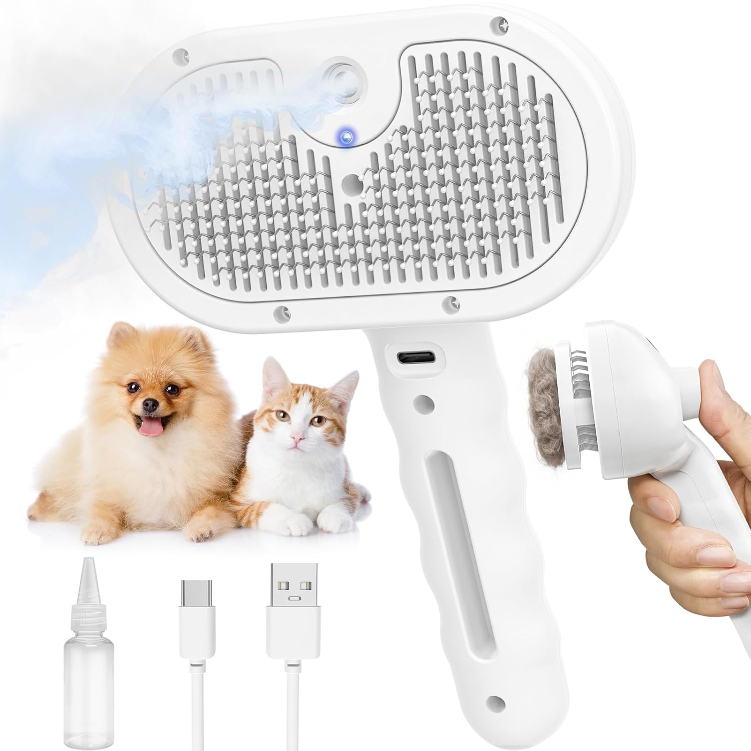 Viphope pet steam brush for cats and dogs white color