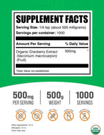 BulkSupplements cranberry powder nutrition facts label
