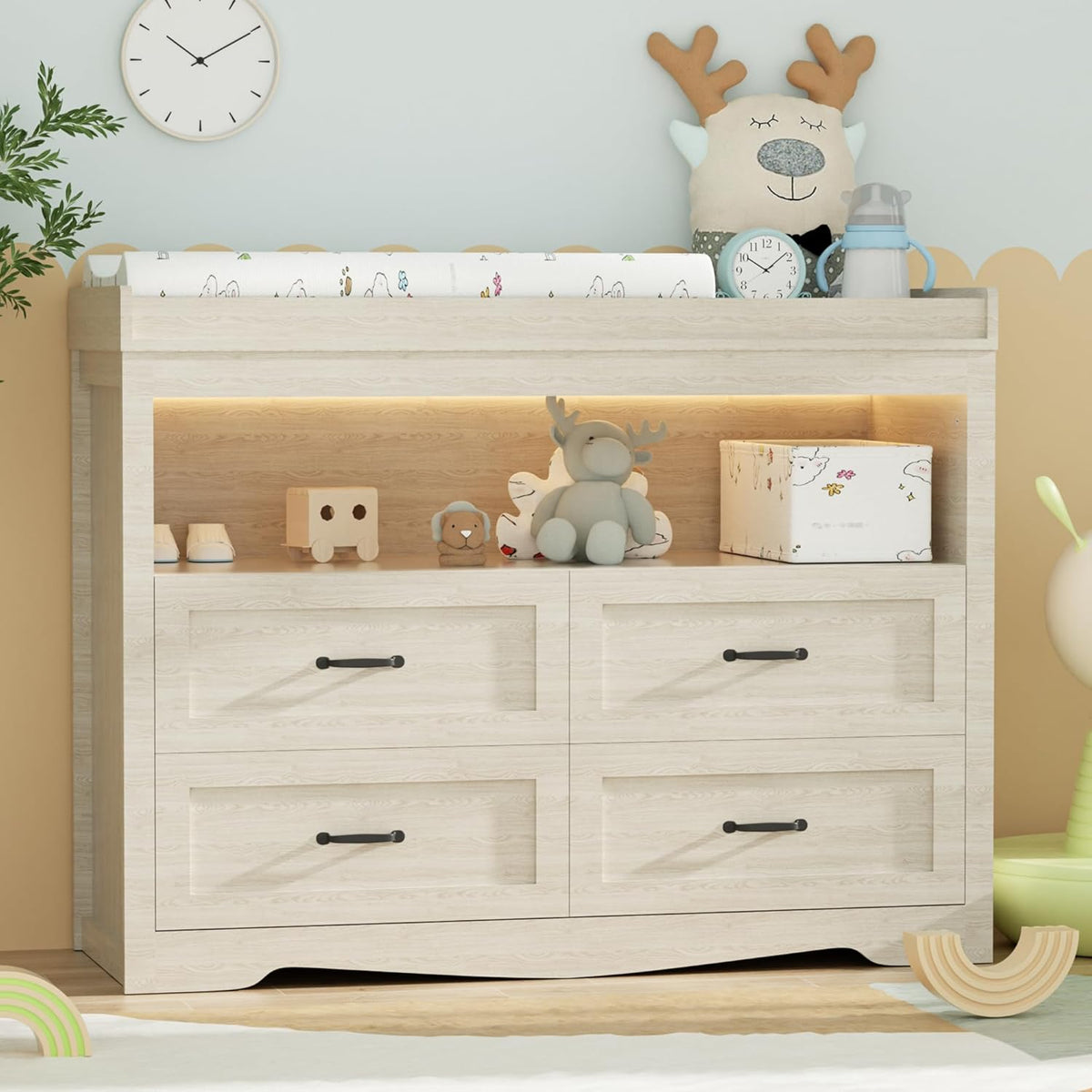 Qunttina baby changing table dresser front view in beige