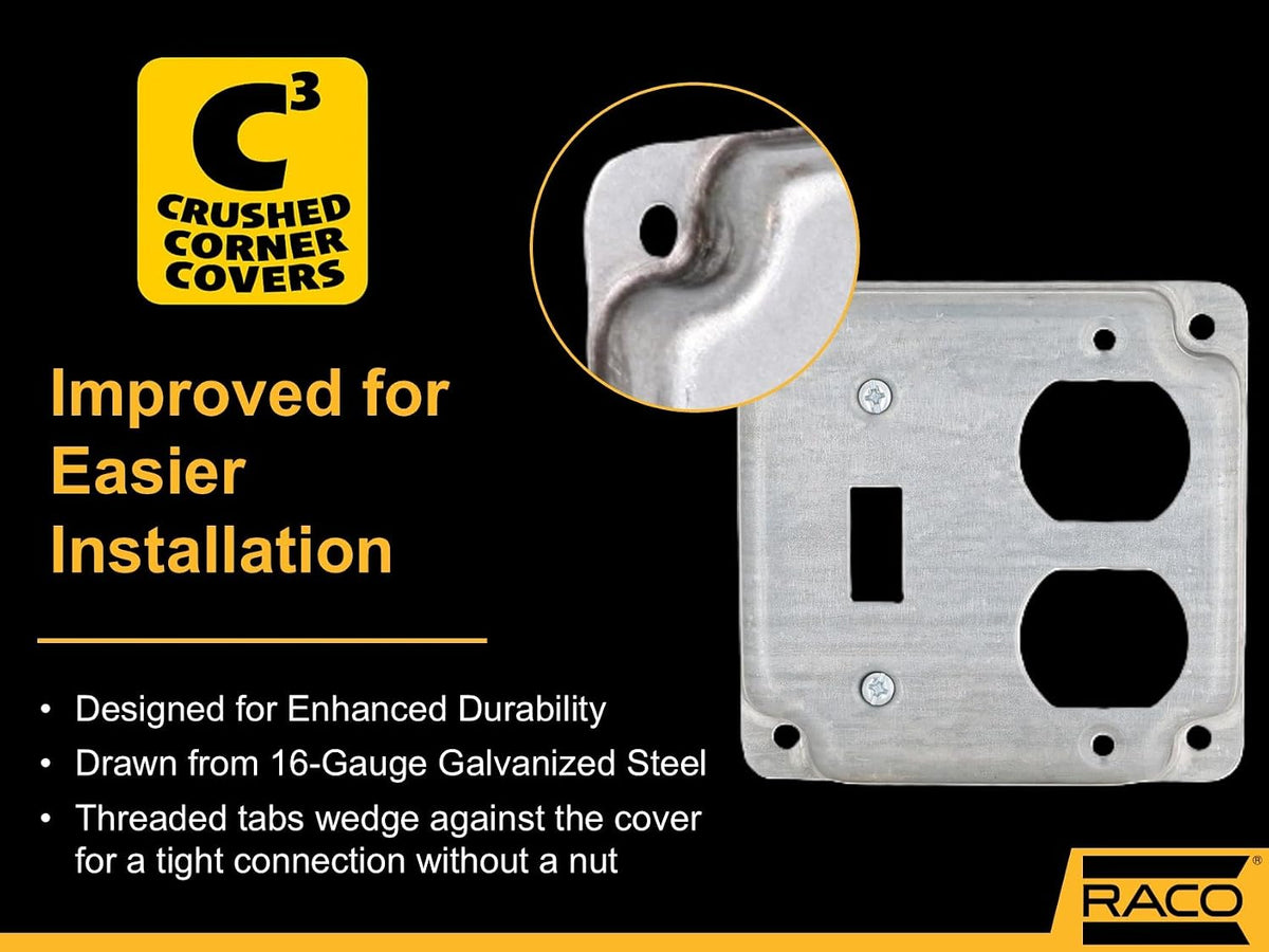 RACO electrical box cover side profile with rise