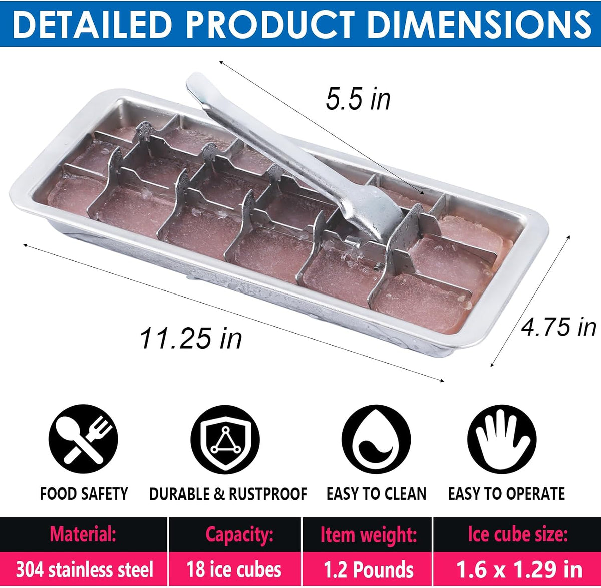KAYCROWN 18 slot metal ice tray showing the 3-row layout