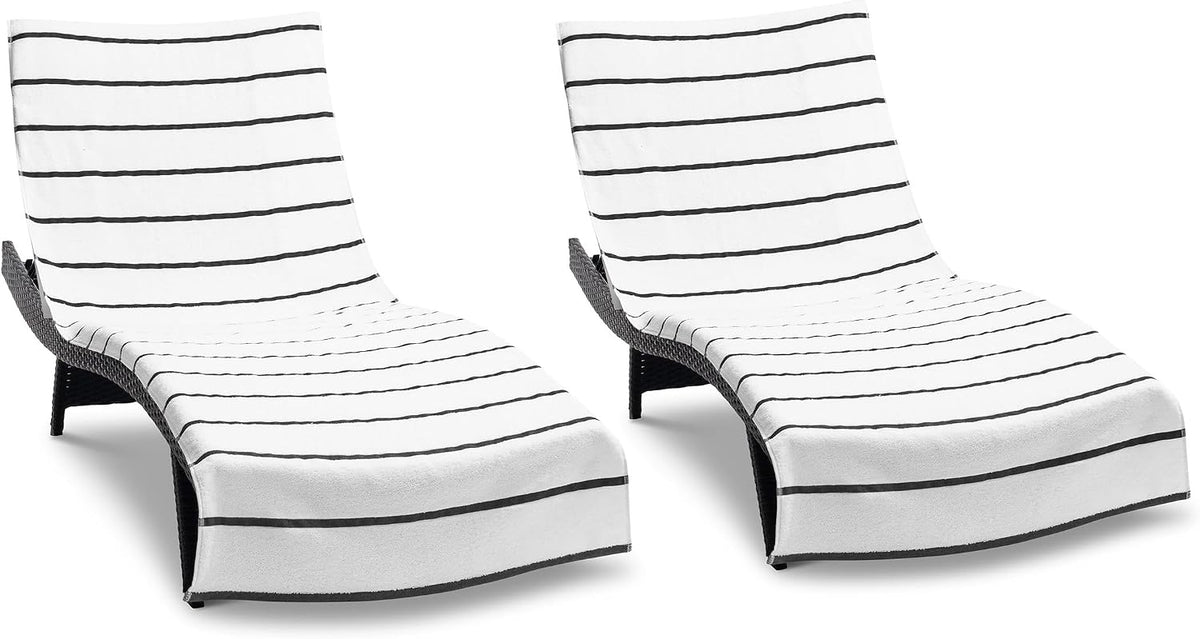 Arkwright Las Rayas Chaise Lounge Cover Towel with Pocket - Pack of 2 - Striped 100% Cotton Cabana Cover for Beach Pool Outdoor Chairs, 30 x 85 in, White/Beige - Image 14