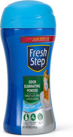 Fresh Step cat litter box deodorizing powder showing the dual sided sprinkle lid