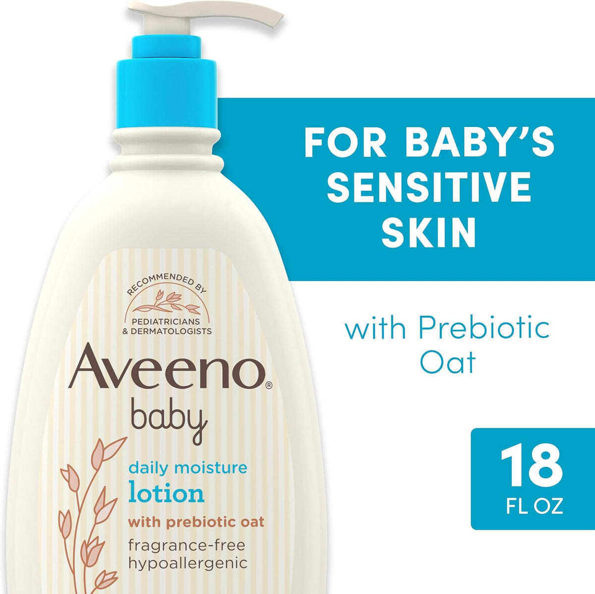 Aveeno baby lotion pump mechanism and label closeup