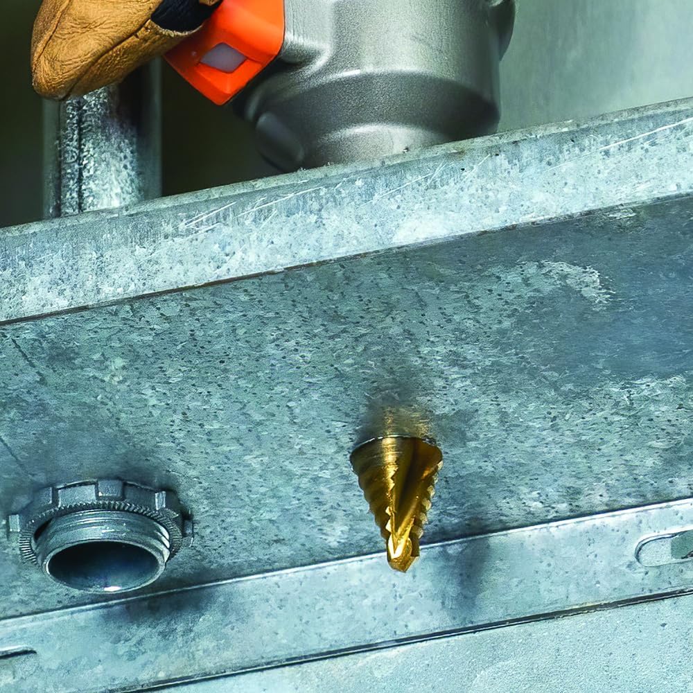Klein Tools 25962 Step Drill Bit, 3/16 to 7/8-Inch, Spiral Double-Fluted, Cuts Thin Metal, Plastic, Aluminum, Wood, 1/4-Inch Hex Shank, VACO - Image 10