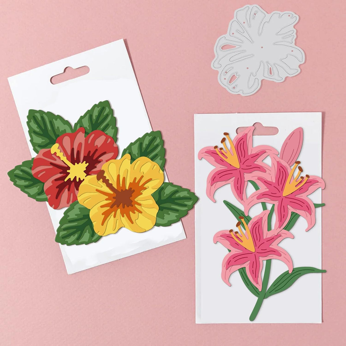 Layered lily flower paper craft design closeup