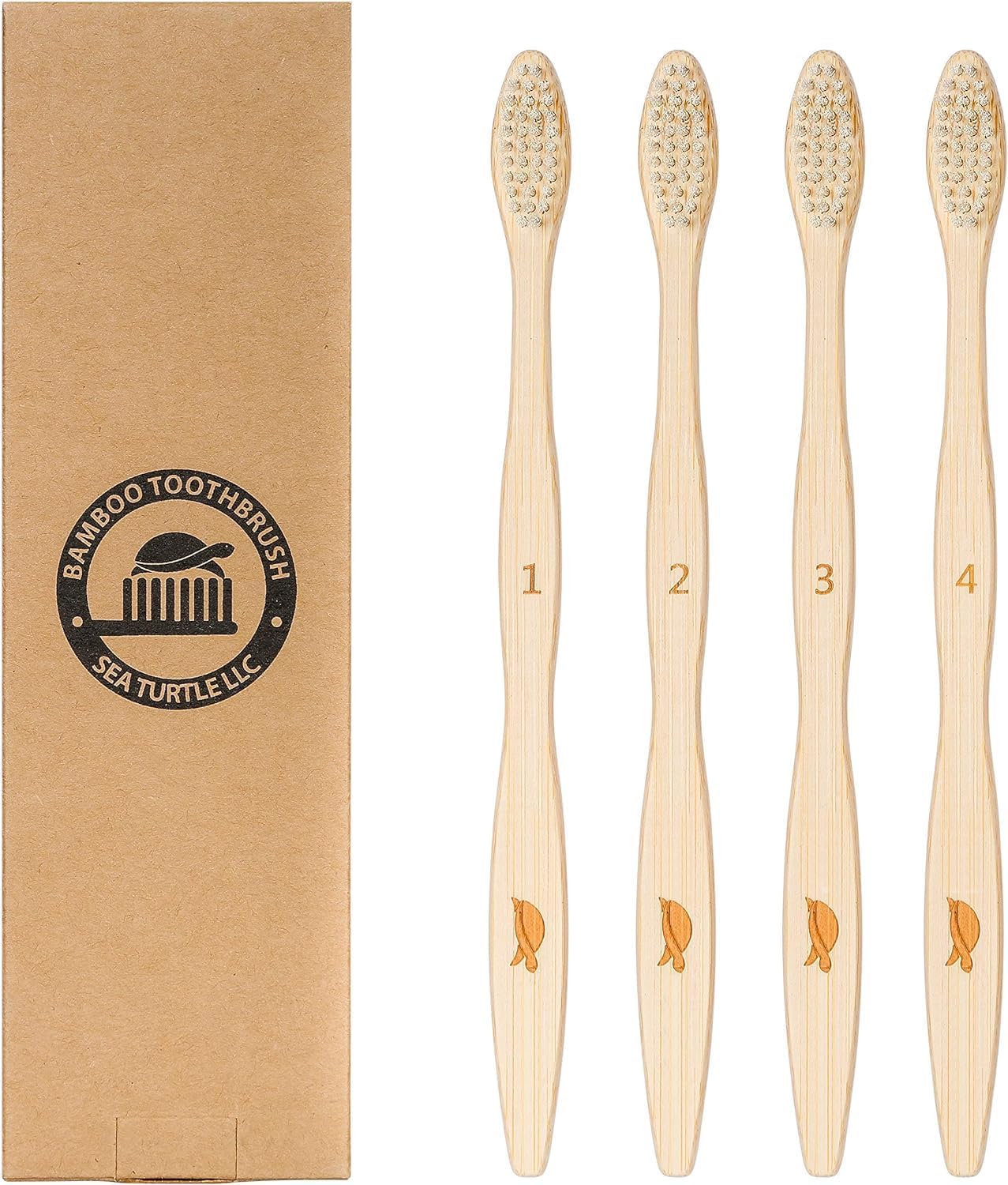 Sea Turtle Plant-Based Bristles, Bamboo Toothbrushes, Soft Natural Toothbrush for Adults (4 Pack) - Image 1