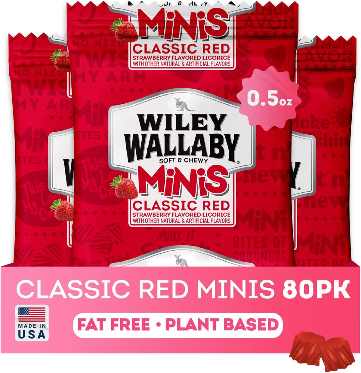 Wiley Wallaby mini gourmet licorice candy pack opened showing plant based vegan treats