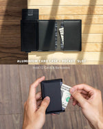Vulkit leather card wallet open interior with extra card slots and cash pocket