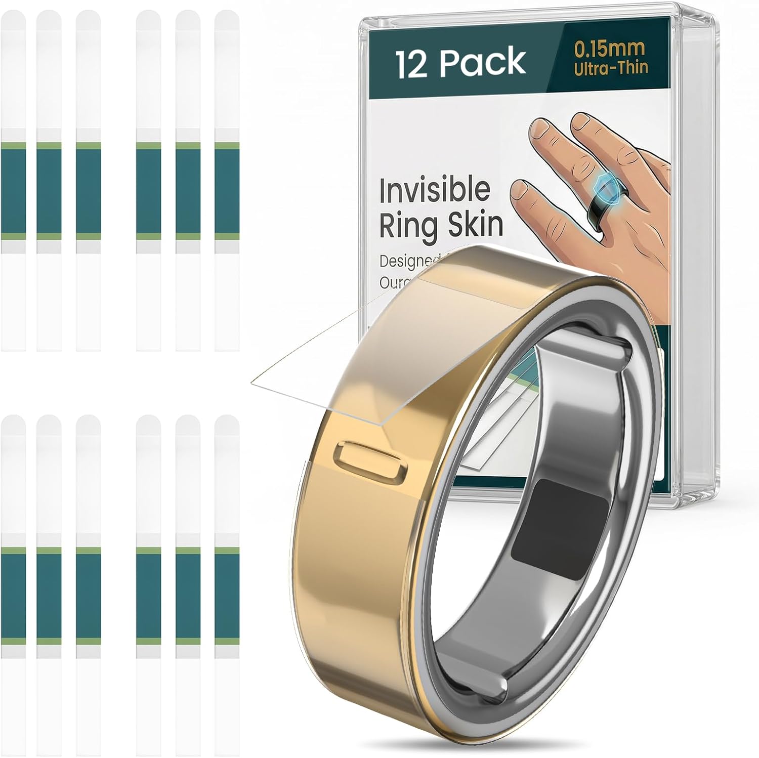 BandRain ultra thin clear smart ring protector front view on a gold device