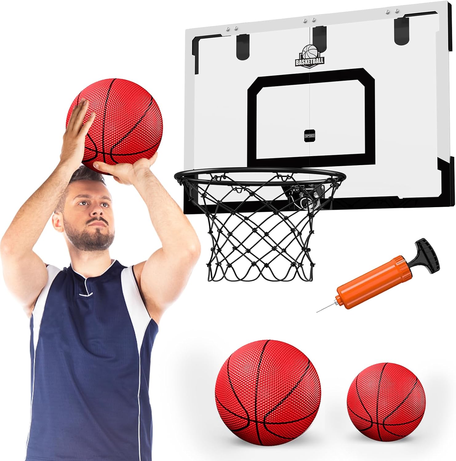 Hyes large indoor basketball hoop front view mounted on a door