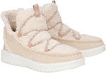HEYDUDE Camden Suede Cozy boots front view showing tan suede upper and laces