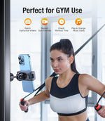 Coolpow gym magnetic phone mount attached to metal weight rack