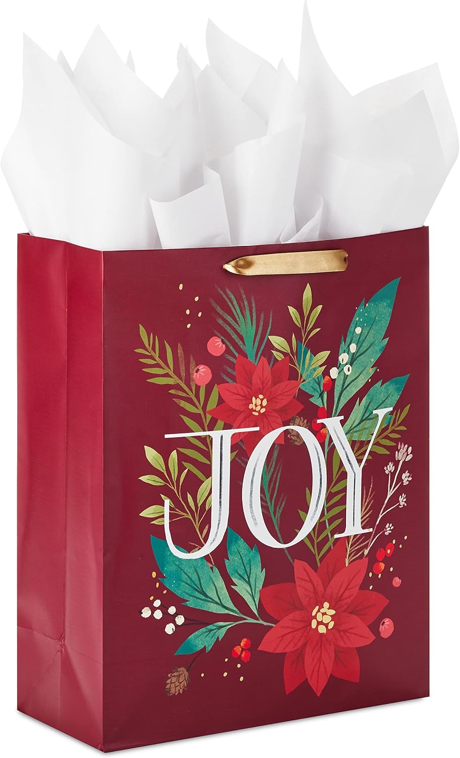Hallmark 9" Christmas Gift Bag with Tissue Paper (Medium Dark Red Trapezoid Bag with Gold Glitter and Ribbon) for Holiday Parties, Winter Weddings - Image 9