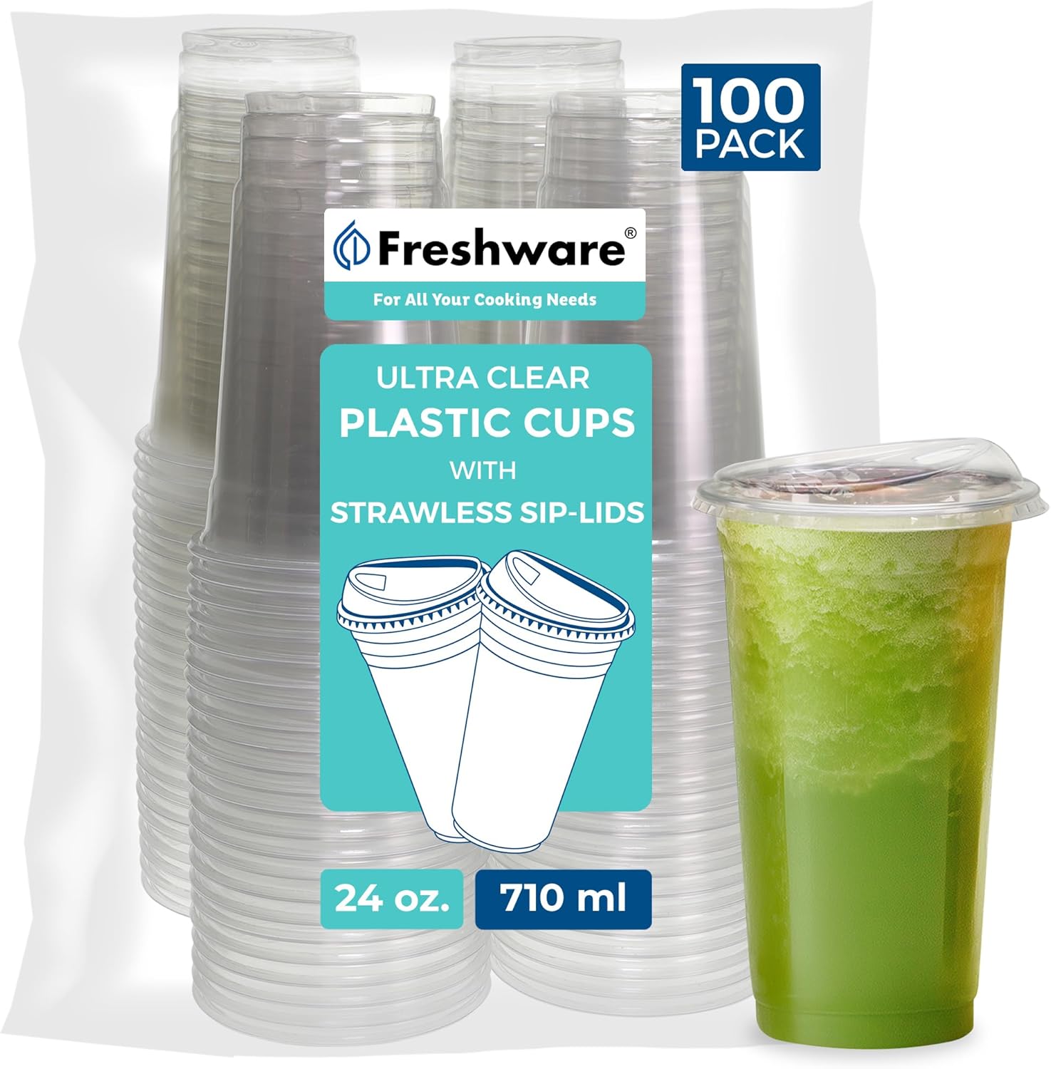 Freshware 24 Fluid Ounce Clear Disposable Plastic Cups front view