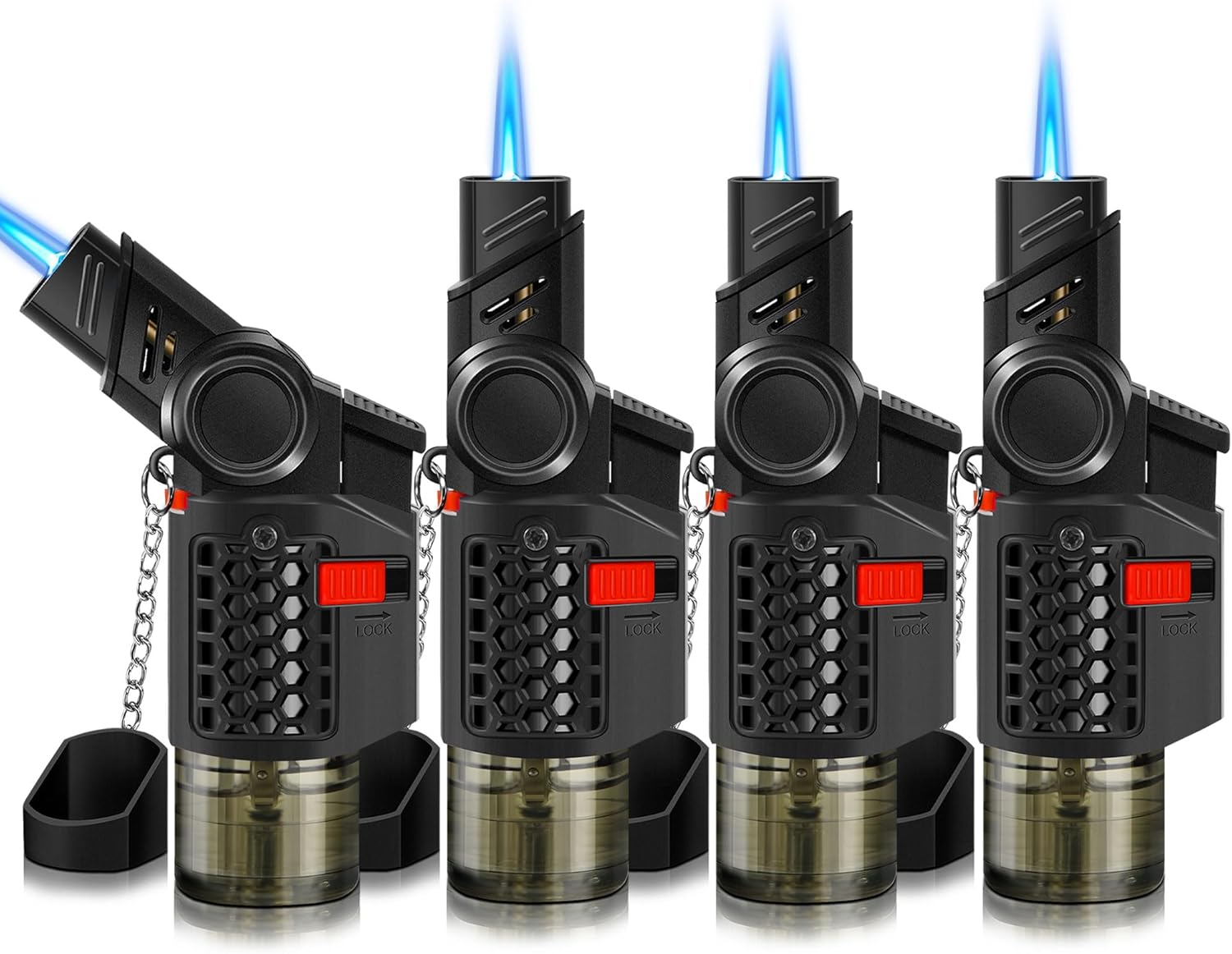 4 Pack of Torch Lighter, 30° & 45° Rotatable Windproof Jet Flame, with Safety Lock, Butane Gas Refillable Mini Jet Torch Lighters for Candle, Grill, Firework (NO Gas) - Image 1