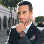 SIBOSUN mens square quartz watch brown leather strap