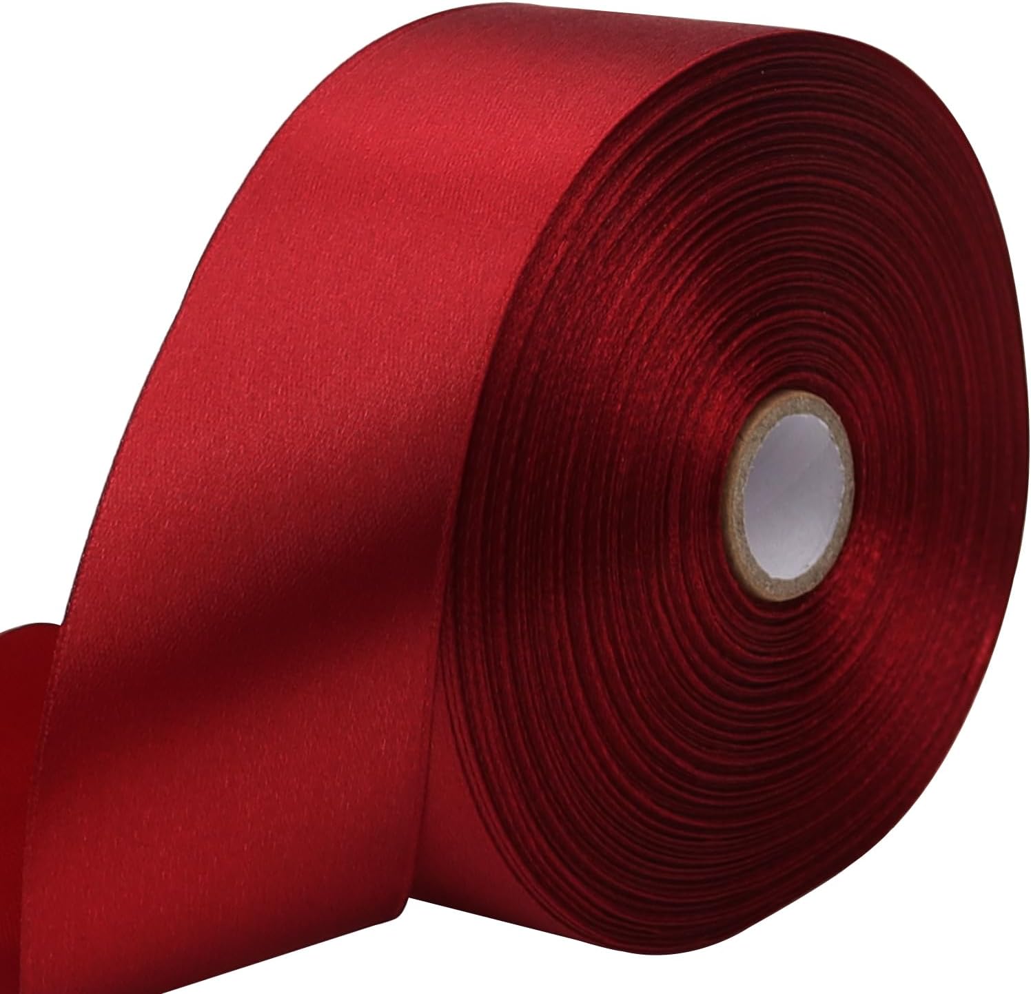 Riunbb deep red solid satin ribbon front view roll for gift wrapping