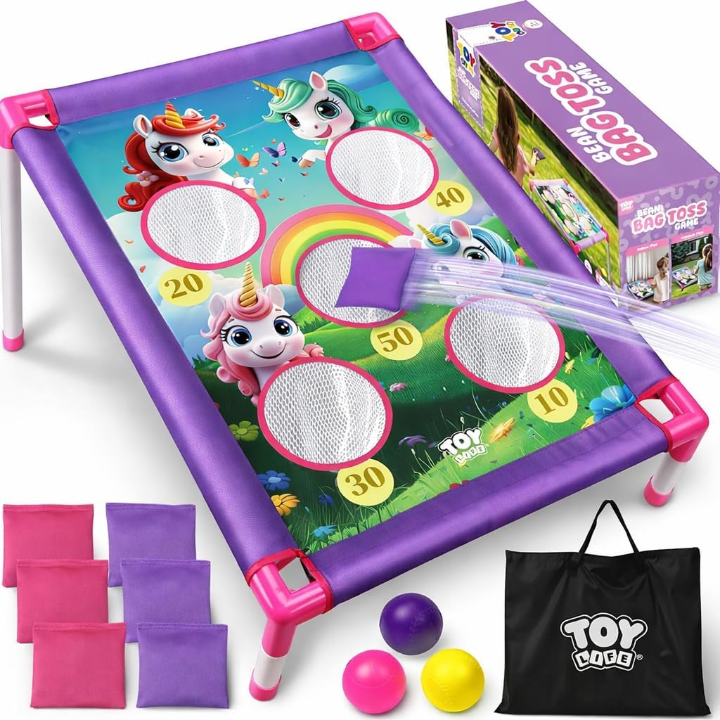 Toy Life Bean Bag Toss Game front view with unicorn design